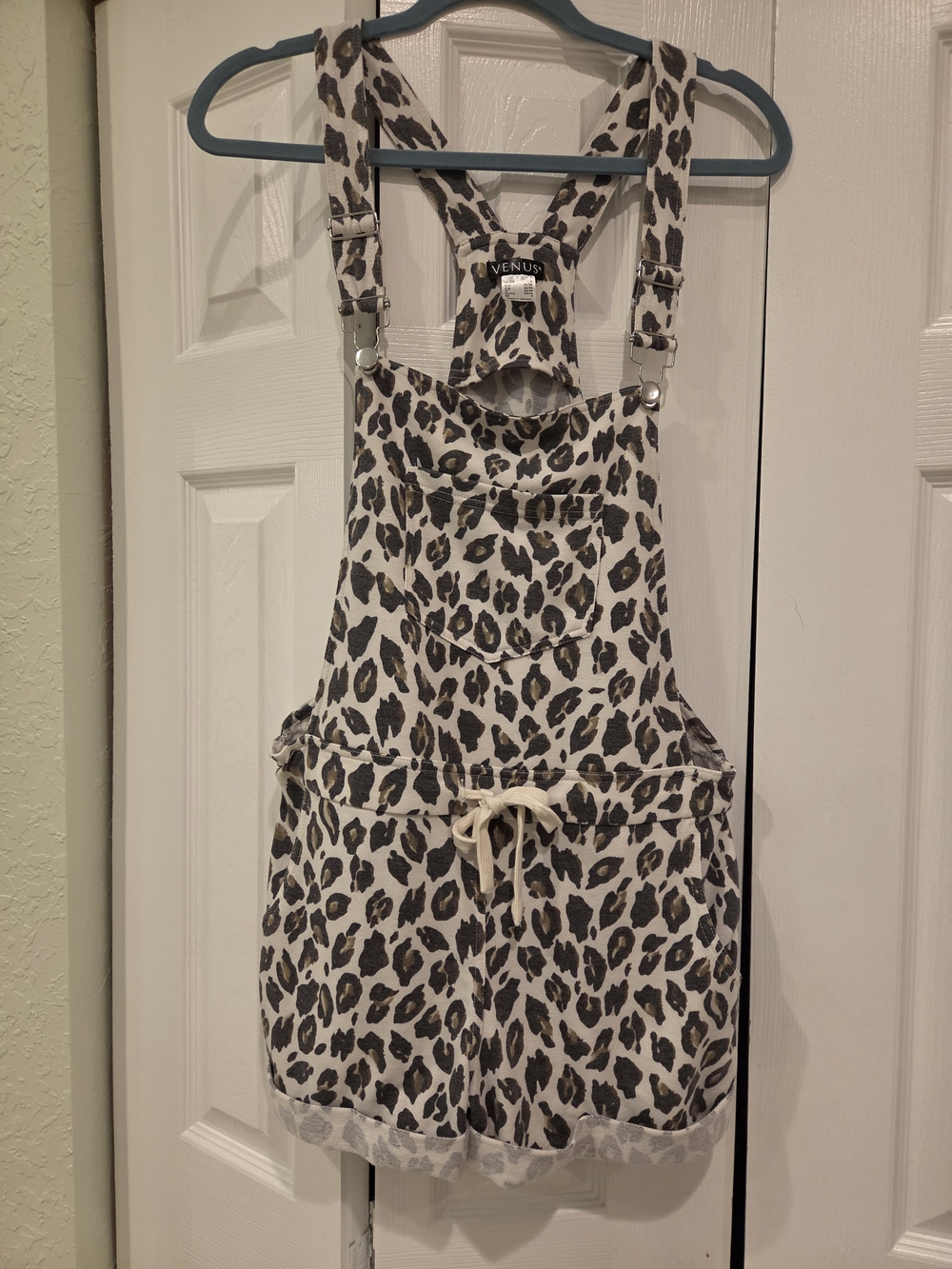 VENUS Cream and Black Leopard Print Short Overalls